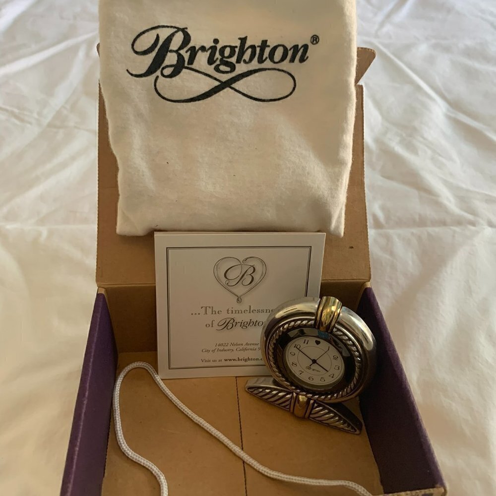 Brighton Collectible Clock Silver Plated with Original Bag and Box Needs Battery